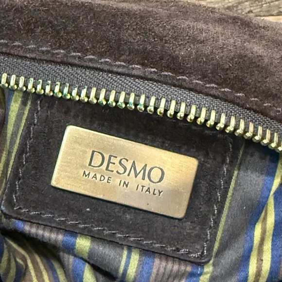 Suede Shoulder Bag with Brass Ring Accent - Brown - Picture 2 of 9